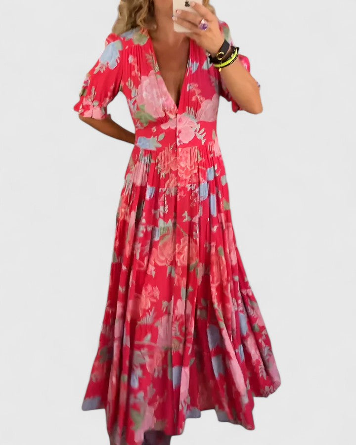 Minelda | Elegant Floral V-Neck Dress