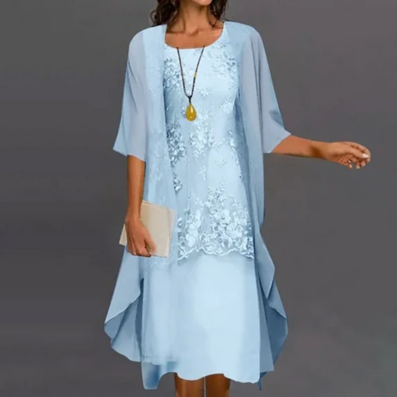 Isabella | Women's Lace Overlay Two-Piece Midi Dress
