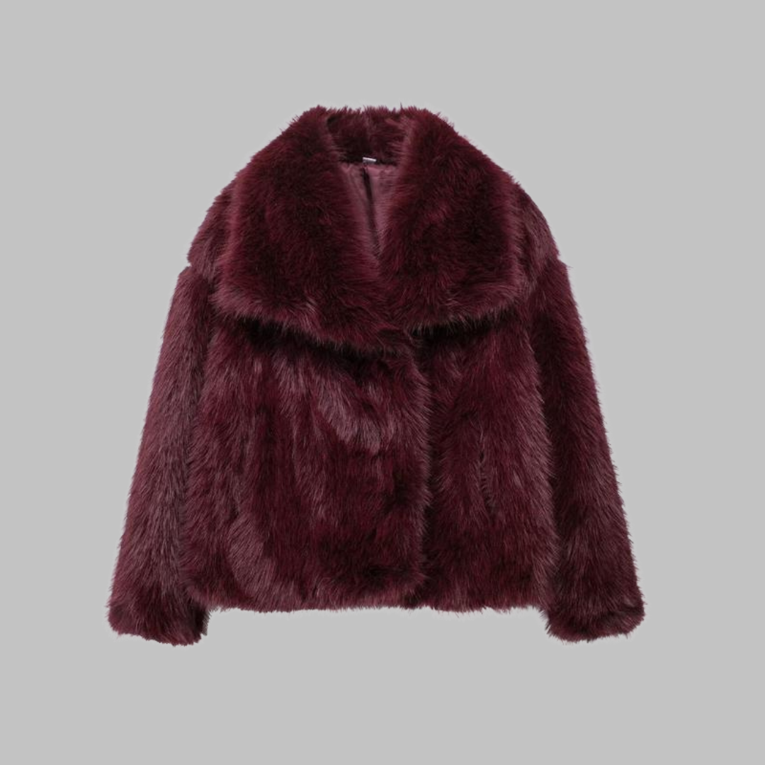 Tatsulok - Classy Long Sleeve Collared Fuzzy Coat