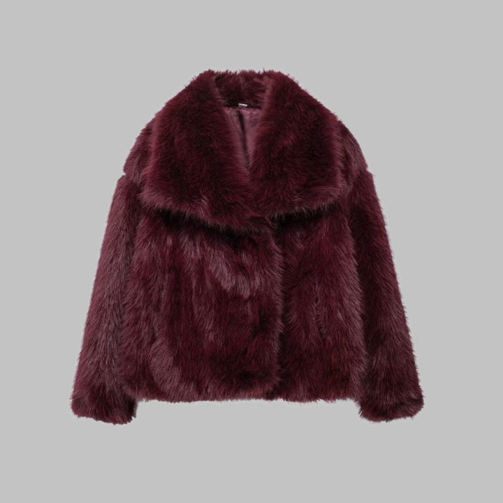 Tatsulok - Classy Long Sleeve Collared Fuzzy Coat