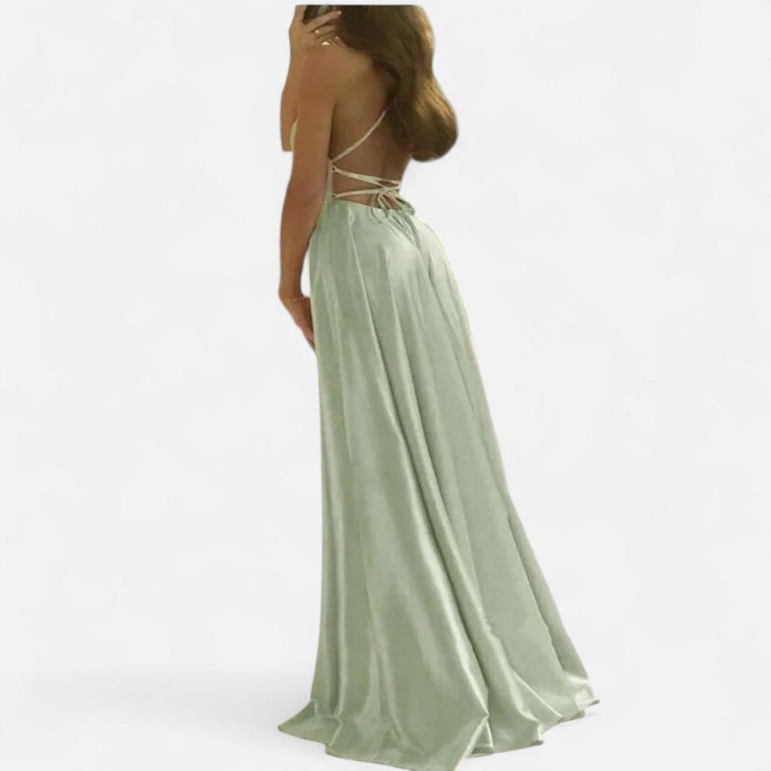 Gabrielle | Women’s Modern Fit Satin Slit  Maxi Dress