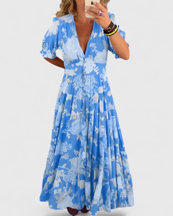 Minelda | Elegant Floral V-Neck Dress