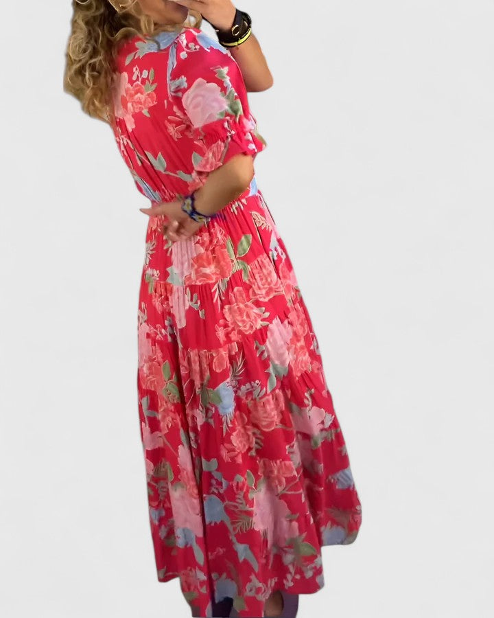 Minelda | Elegant Floral V-Neck Dress