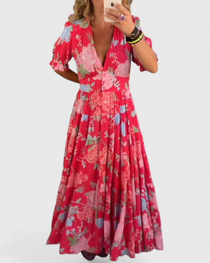 Minelda | Elegant Floral V-Neck Dress