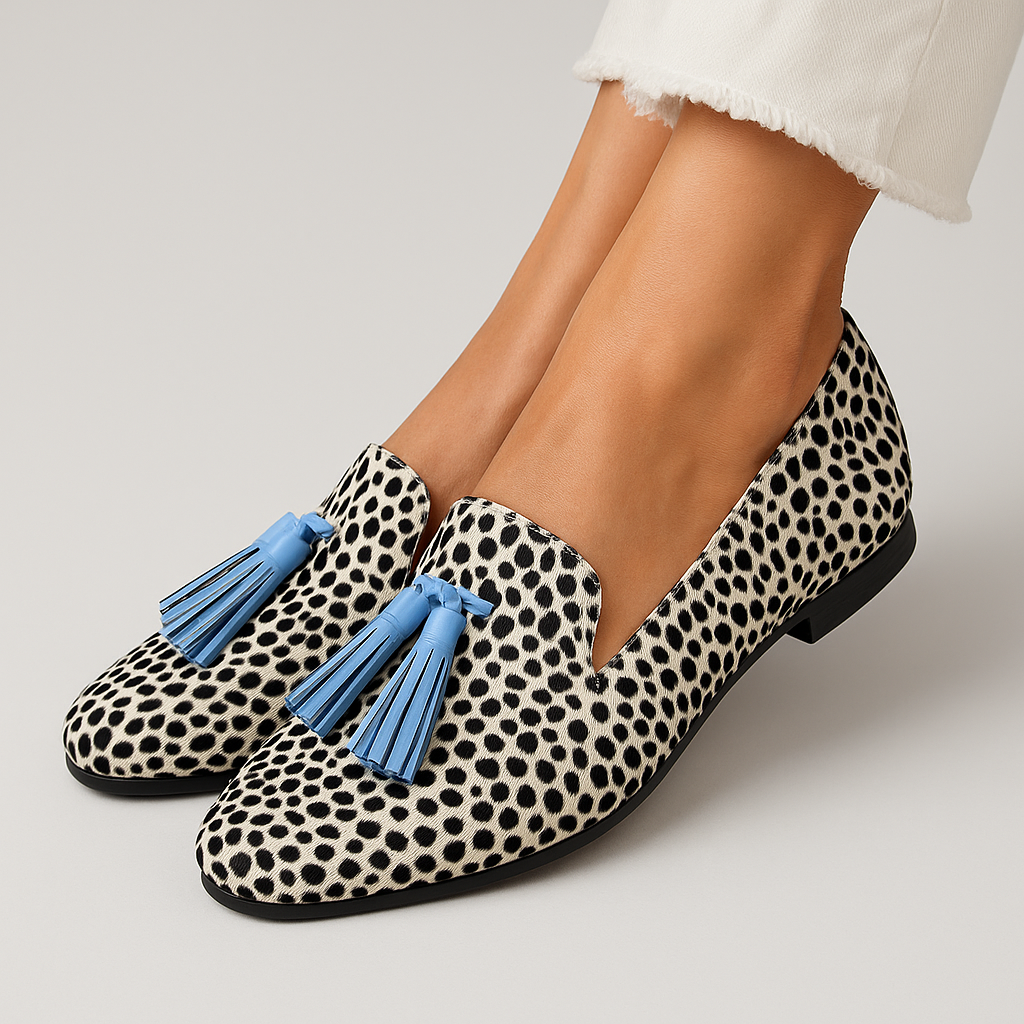 EMILIRA – TASSEL LOAFERS WITH SPOTTED PRINT