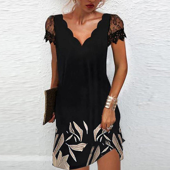 Jacklyn | Women’s Scalloped Neck Short Sleeve Mini Dress