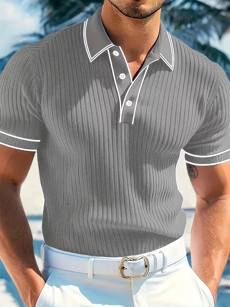 Men’s Color-Blocked Polo Shirt Short Sleeve Casual Style 3