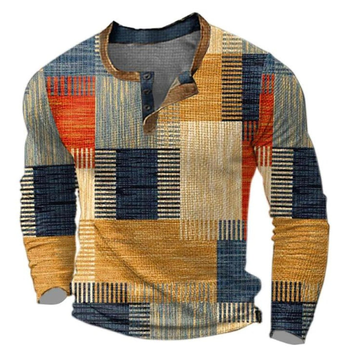 Men’s Colorblock Knit Sweater Lightweight Retro Henley Style 0