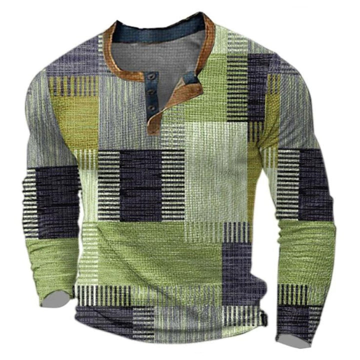 Men’s Colorblock Knit Sweater Lightweight Retro Henley Style 1