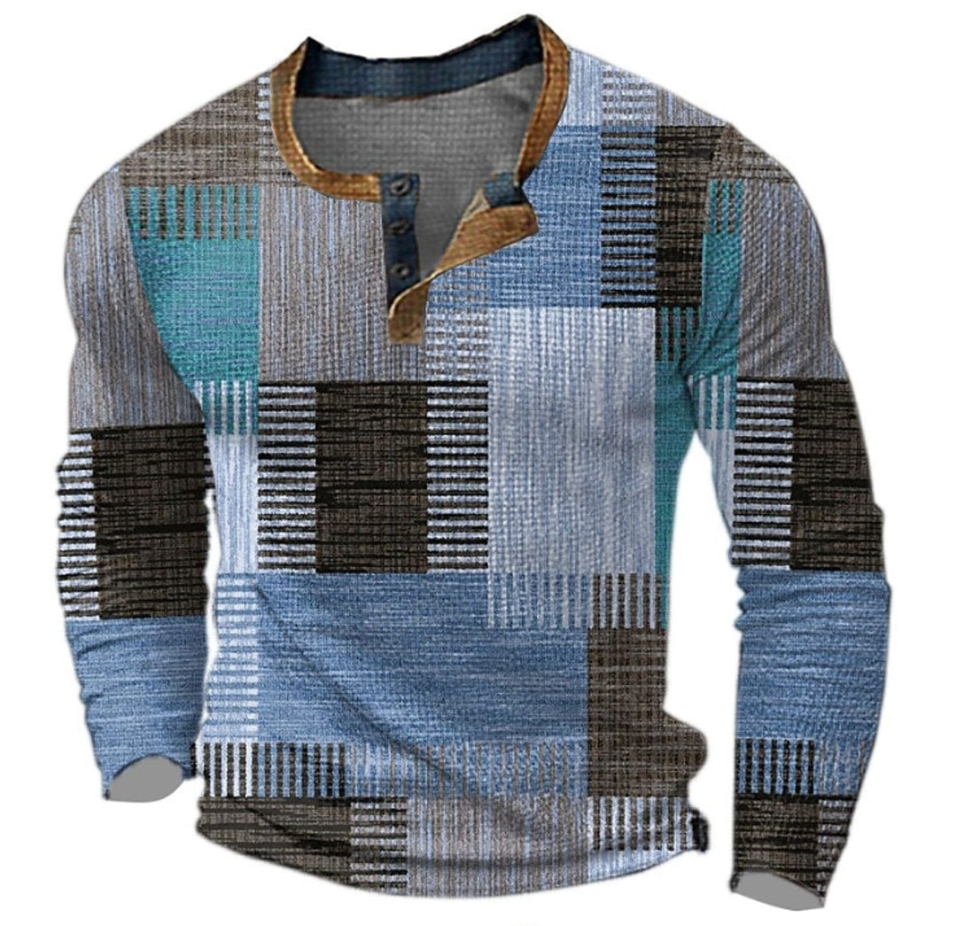 Men’s Colorblock Knit Sweater Lightweight Retro Henley Style 2