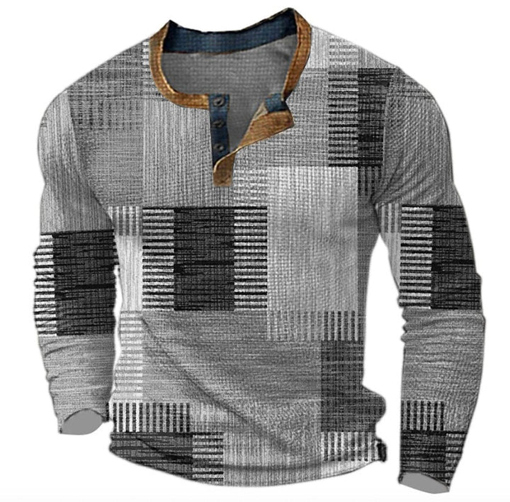 Men’s Colorblock Knit Sweater Lightweight Retro Henley Style 3