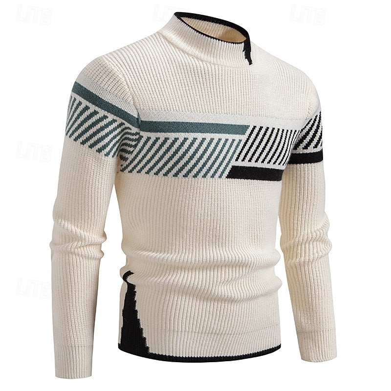 Men’s Colour-Block Sweater Soft Ribbed Crew Neck Design 3