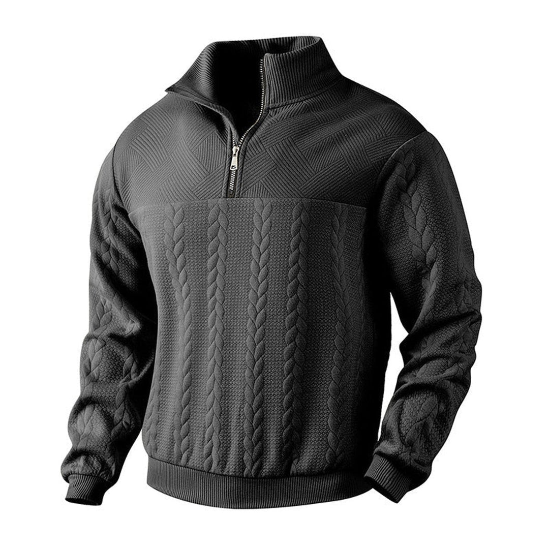 Men's Quarter Zip Sweater Relaxed Fit Cable Knit Design 9