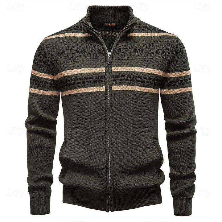 Men’s Zip-Up Cardigan Classic Fair Isle Design for Winter 9