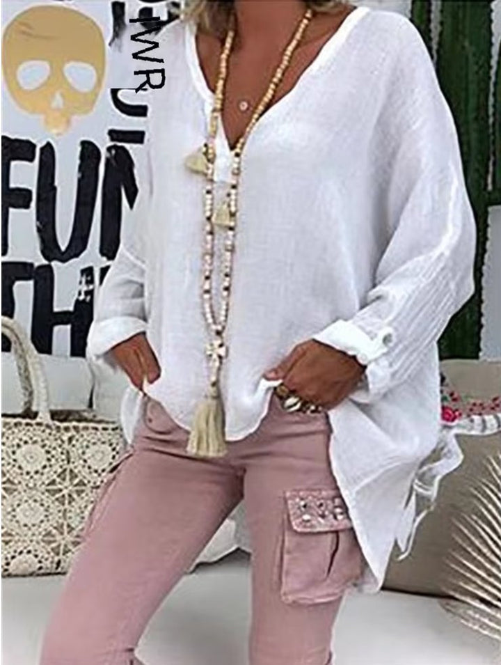Plus Size Women's Long Sleeve Blouse Relaxed Fit V-Neck Style 3