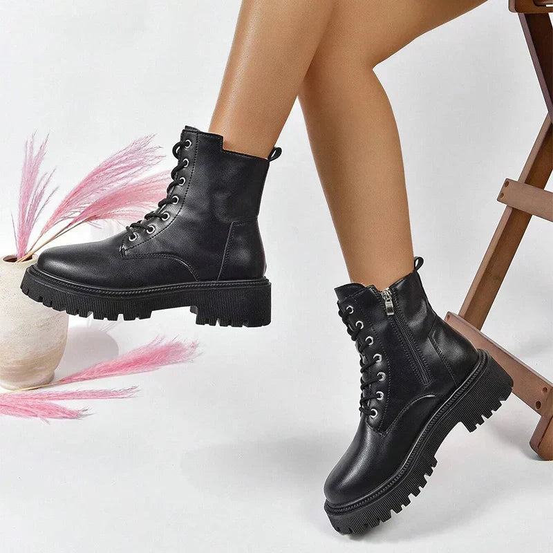 ChicPlush - Women's Plush Lace-Up Ankle Boots