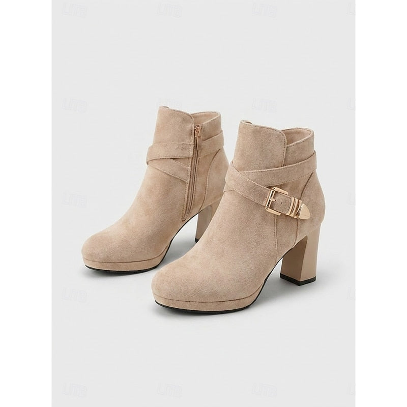 Women’s Black Ankle Boots Block Heel with Buckle Strap Detail 10