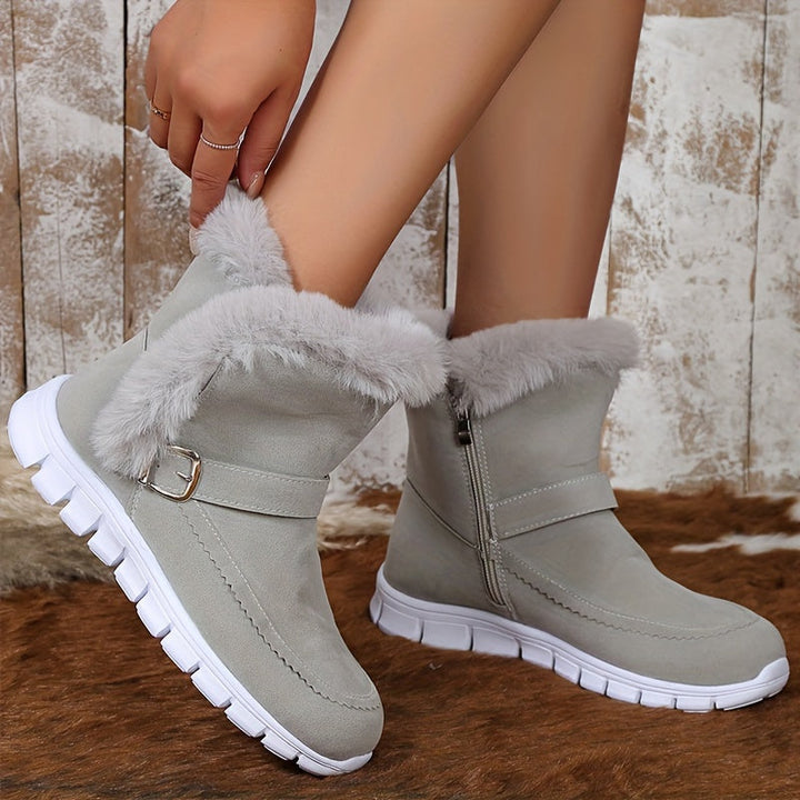 Women’s Black Ankle Boots Plush Trim Cozy Winter Style 4