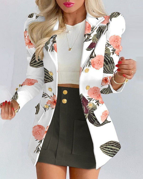 Women’s Blazer and Skirt Set Elegant Floral Design 2