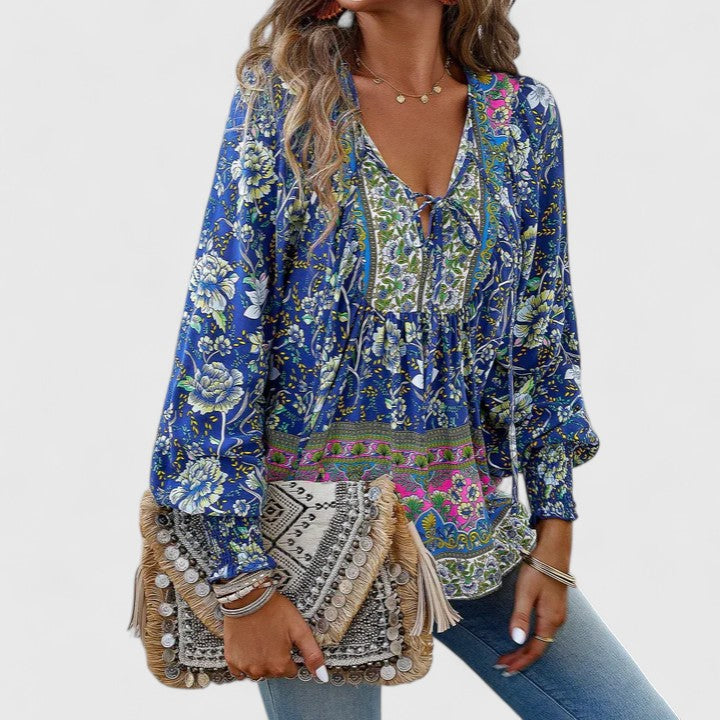 Women’s Boho Floral Long Sleeve Top Relaxed Fit Summer Style 4