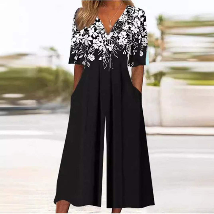Women’s Boho Floral Print Wide-Leg Jumpsuit Relaxed Fit 1