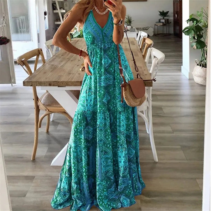 Women’s Boho Maxi Dress Flowy V Neck for Summer Style 0