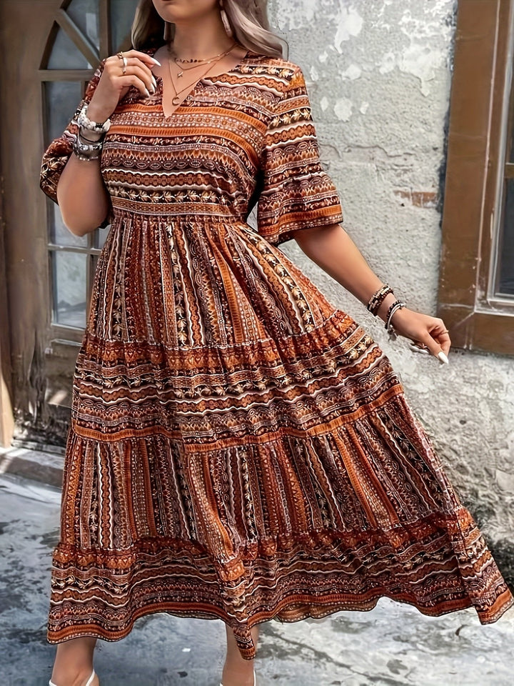 Women’s Boho Maxi Dress Printed V-Neck Tiered Style 4