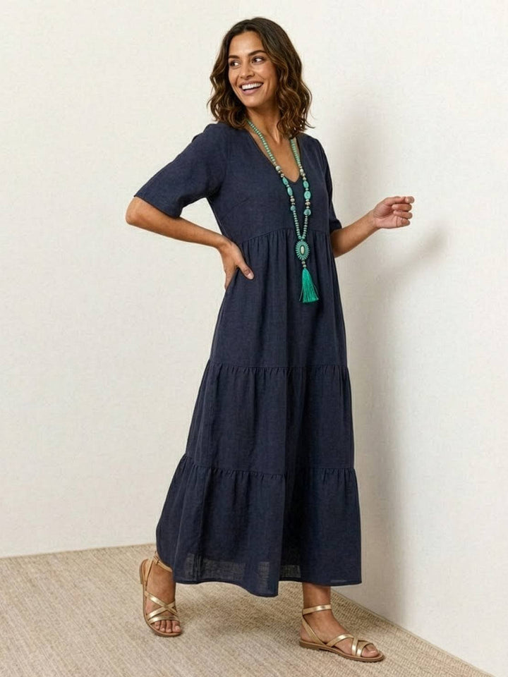 Women’s Boho Maxi Dress V-Neck Tiered Design 4