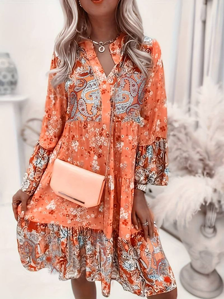Women’s Boho Midi Dress Floral Print Long Sleeve Style 2