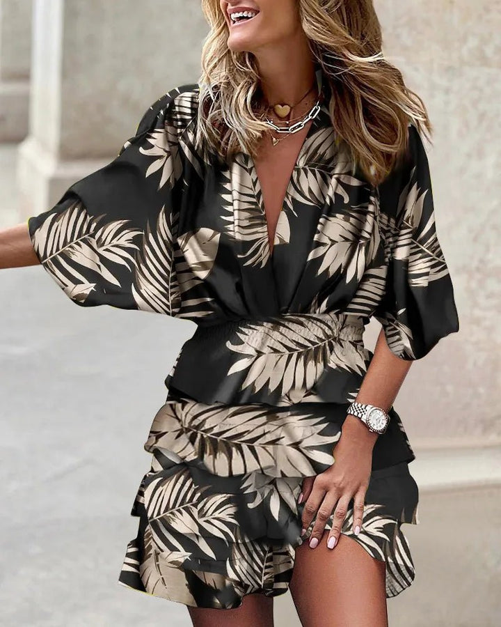 Women’s Boho Mini Dress V-Neck Smocked Waist Floral Design 6