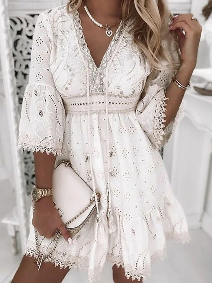 Women’s Boho Mini Dress V-Neck with Bell Sleeves for Summer Outings 3