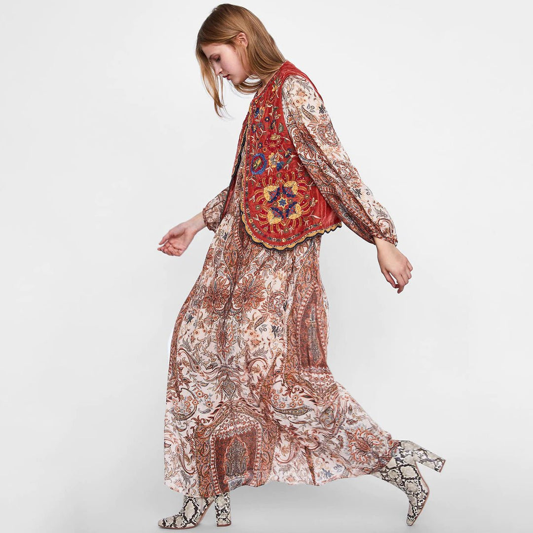 Women’s Boho Velvet Waistcoat Intricate Embroidery Design 1
