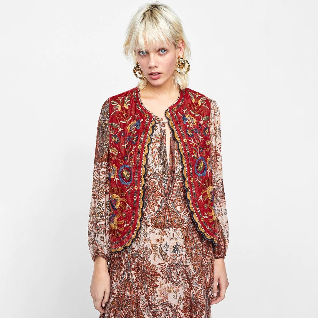 Women’s Boho Velvet Waistcoat Intricate Embroidery Design 4
