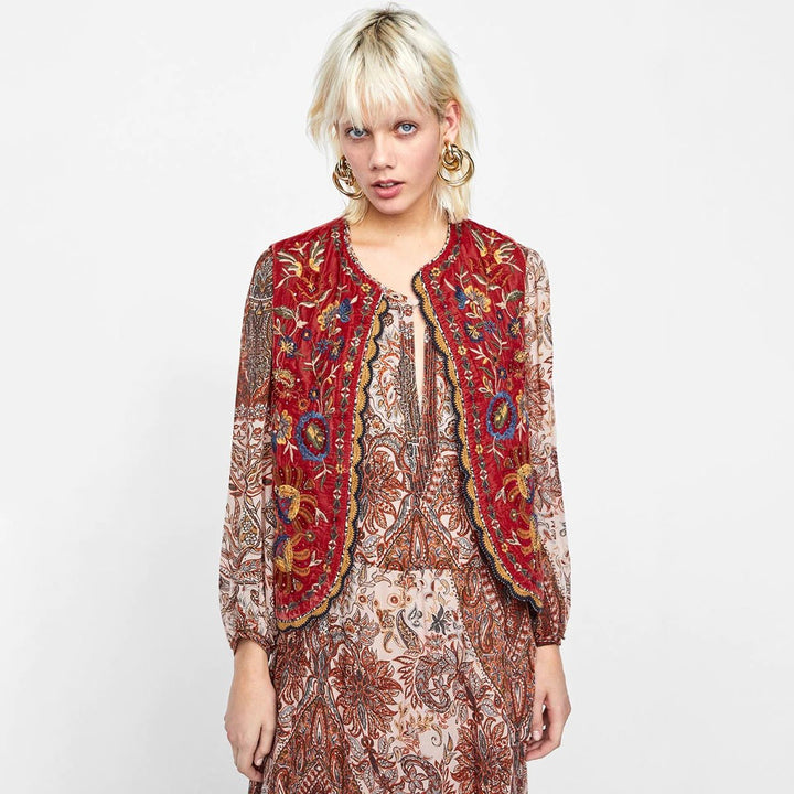 Women’s Boho Velvet Waistcoat Intricate Embroidery Design 4