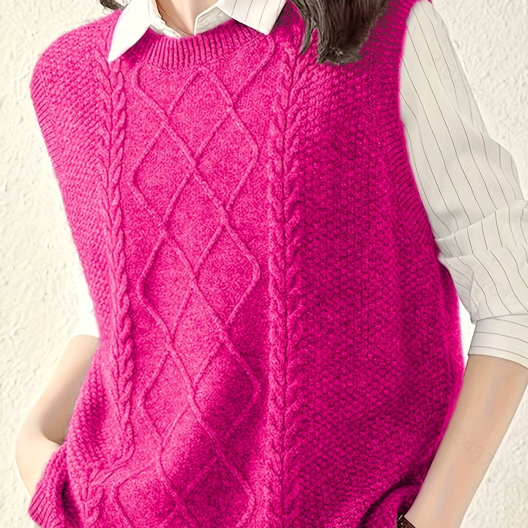 Women’s Cable-Knit Sweater Vest Classic Layering Piece 10