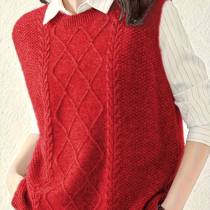 Women’s Cable-Knit Sweater Vest Classic Layering Piece 9
