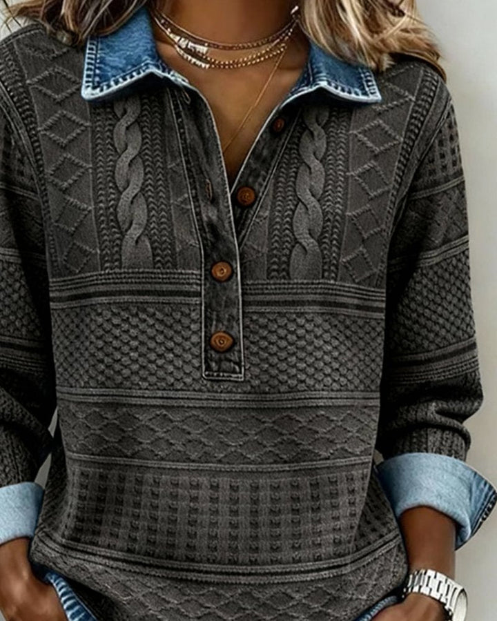 Women’s Cable Knit Pullover Half Button Collared Sweater 5
