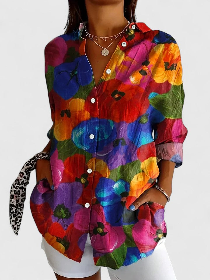 Women’s Colorful Print Blouse Versatile Everyday Style 3