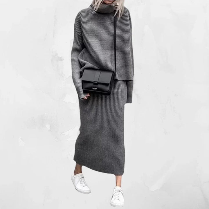 Women’s Cozy Pullover and Ribbed Skirt Set Stylish Comfort 4