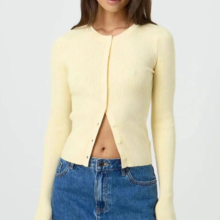 Women’s Cropped Cardigan Fitted Ribbed Design with Button Front 0