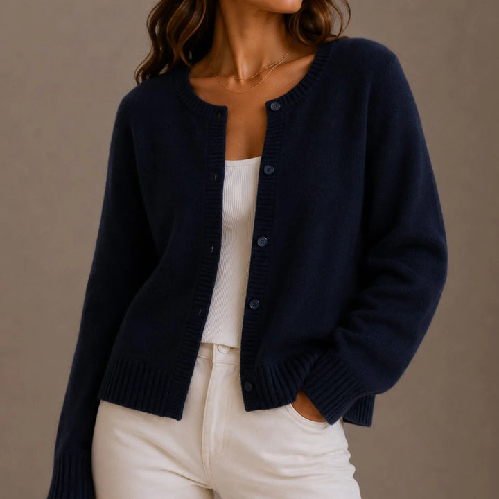 Women’s Cropped Cardigan Relaxed Fit Button-Up Round Neck 7