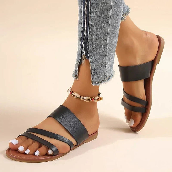 Women’s Cross-Strap Sandals Cushioned Leather Design 1