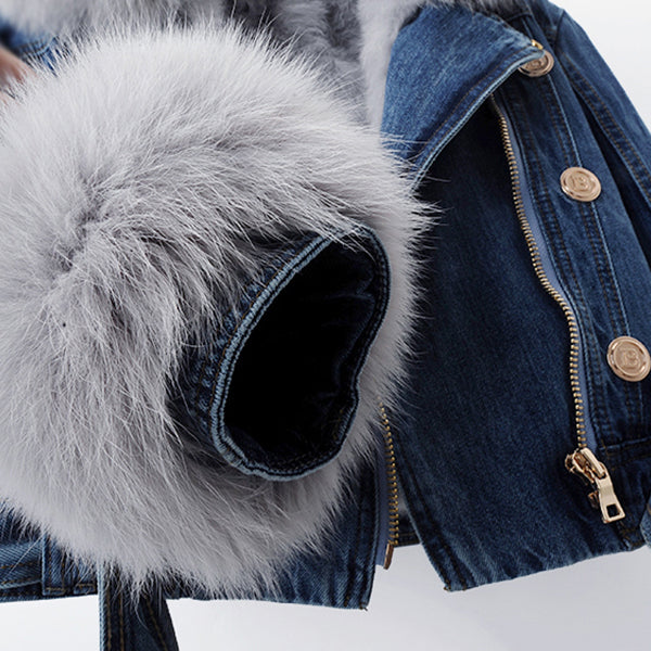 Women’s Denim Coat with Faux-Fur Collar and Liner Stylish Winter Outerwear 4