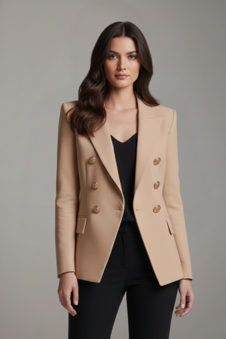 Women’s Double-Breasted Blazer Elegant Gold-Tone Button Detail 10