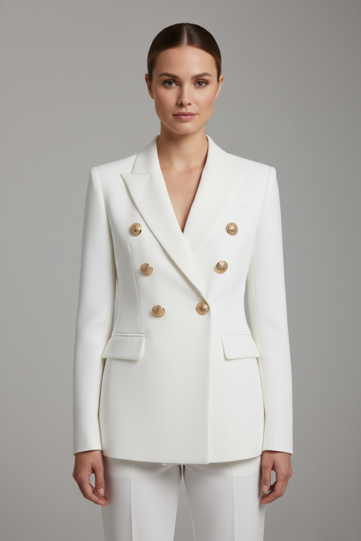 Women’s Double-Breasted Blazer Elegant Gold-Tone Button Detail 6