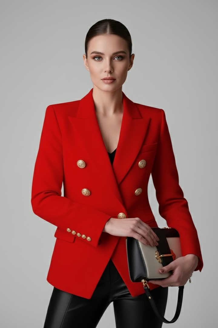 Women’s Double-Breasted Blazer Elegant Gold-Tone Button Detail 7