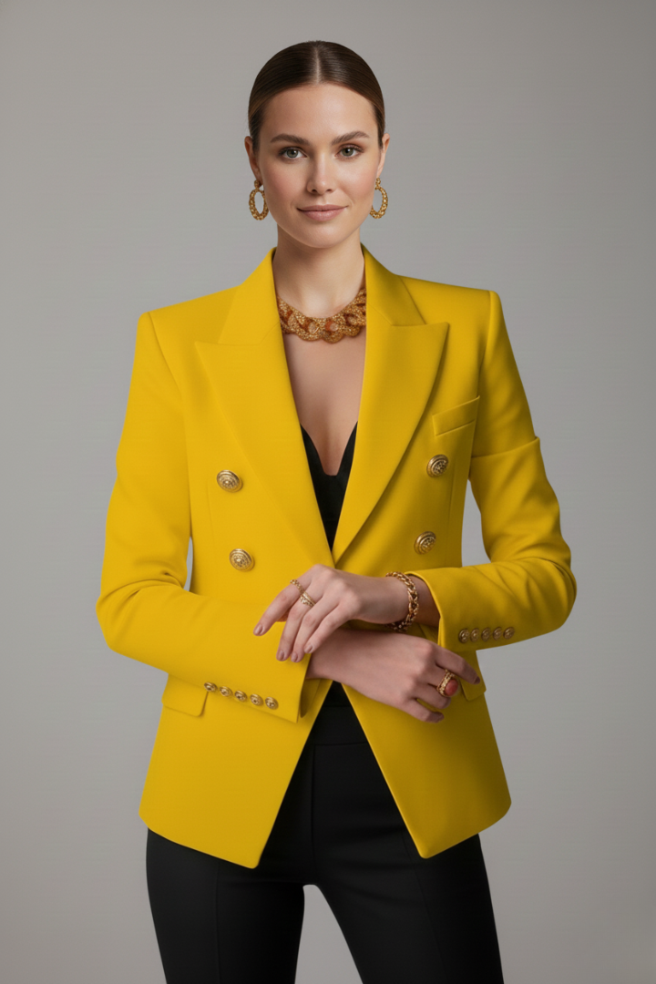 Women’s Double-Breasted Blazer Elegant Gold-Tone Button Detail 8