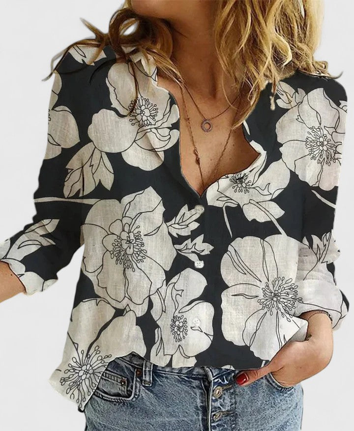 Women’s Elegant Blouse Breathable Cotton-Linen Blend Classic Button-Down Style 1