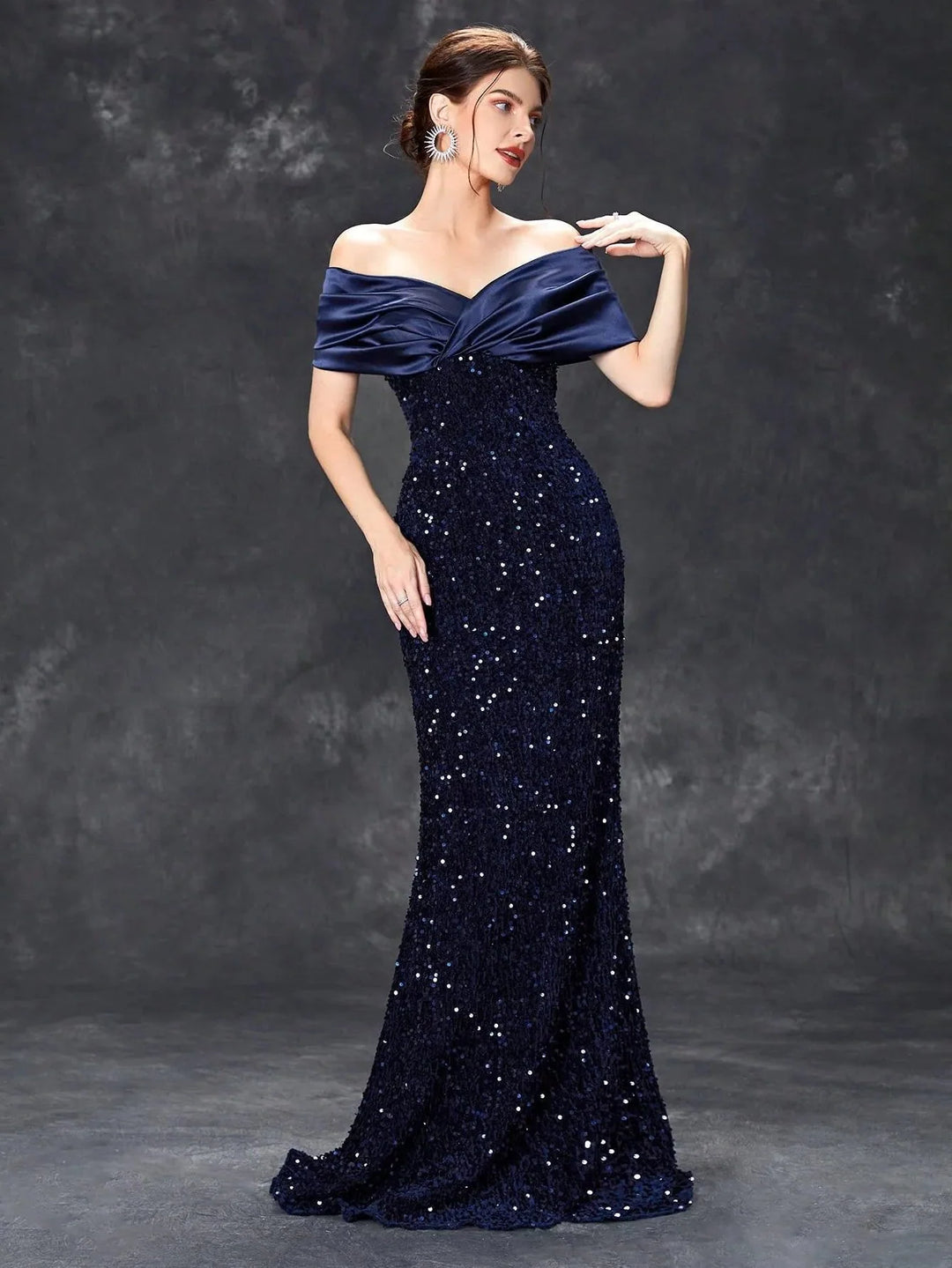 Women’s Elegant Off-Shoulder Sequin Maxi Dress for Formal Events 0