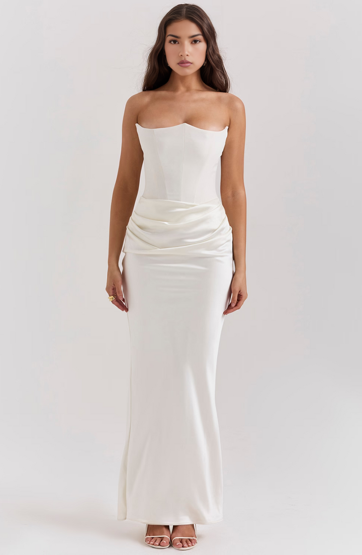 Women’s Elegant Strapless Maxi Dress with Corset Design 10